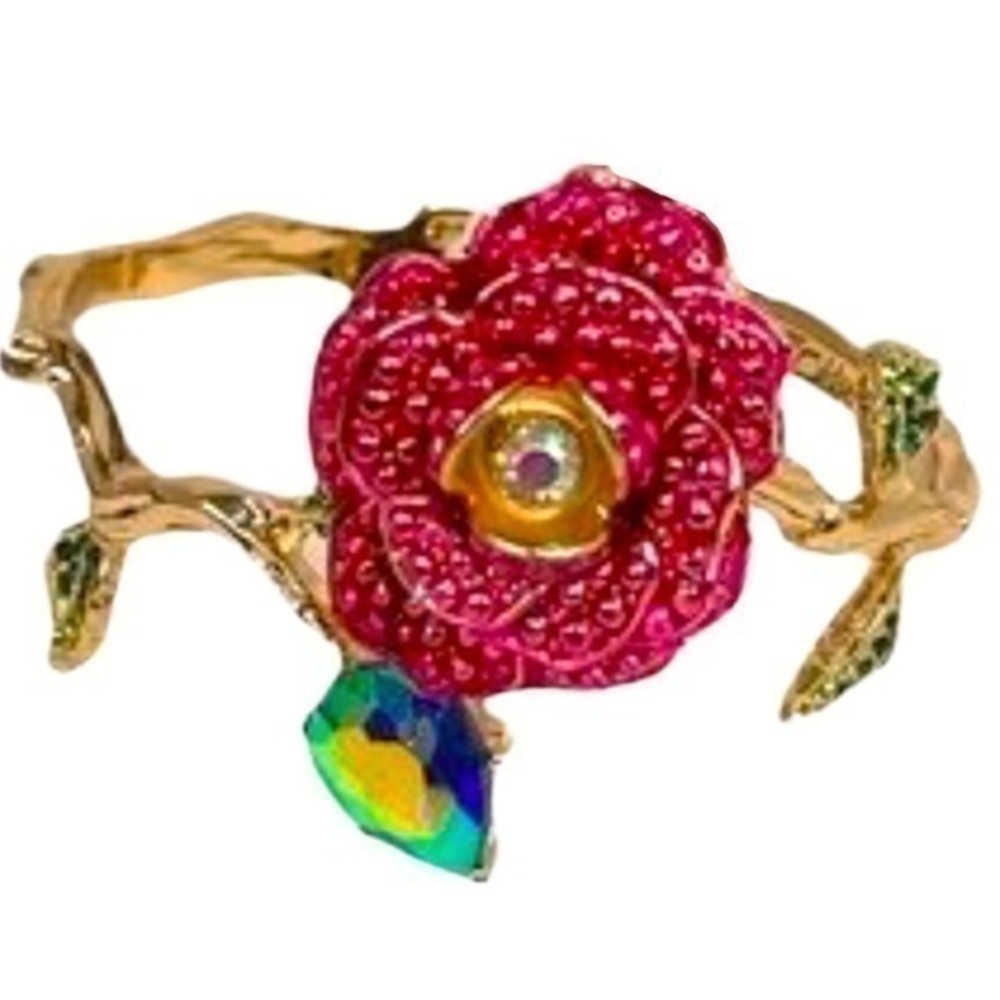 Betsey Johnson Rose Hinged Bangle Bracelet rhinestones NWT - Picture 8 of 8